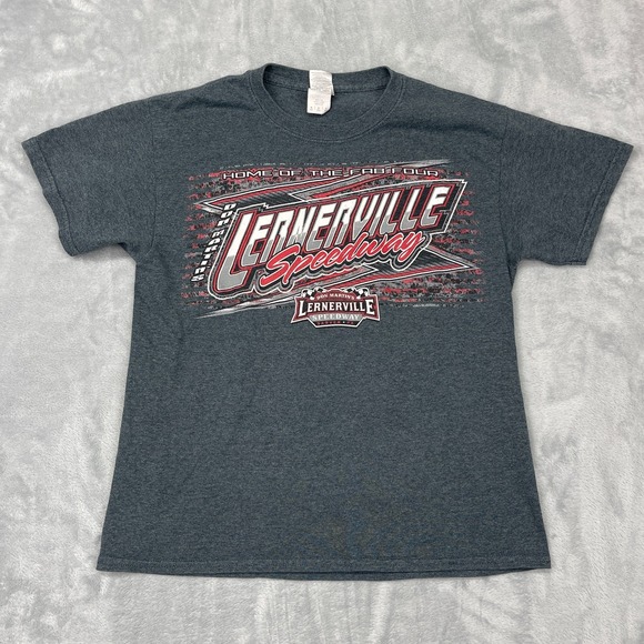 Lernerville Speedway T-Shirt Mens Medium Gray Graphic Print Crew Neck Pullover - Picture 2 of 6